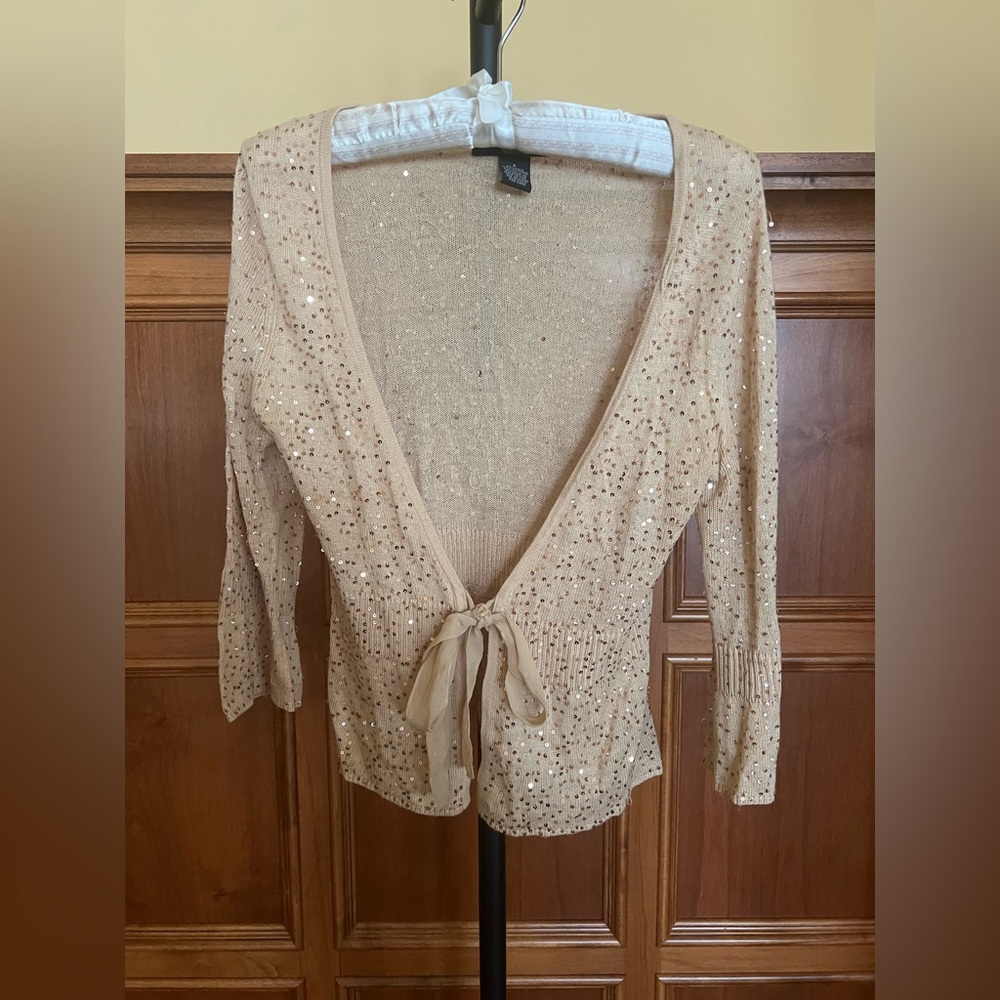Arden B Cardigan Vintage Silk Cashmere Beige with Gold Sequins Size S